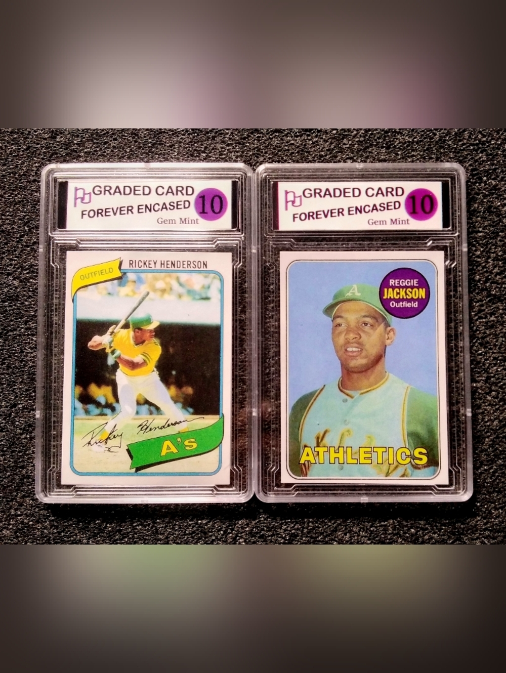 Rickey Henderson, Reggie Jackson Oakland A's HOF Baseball Rookie Card Set.